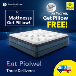 An advertisement for a premium foam mattress with an eye-catching banner design