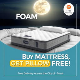 An advertisement for a premium foam mattress with an eye-catching banner design