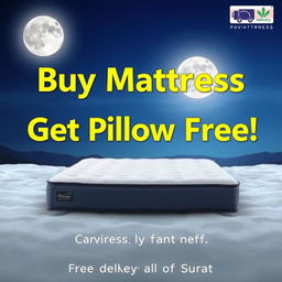A visually captivating advertisement for a premium foam mattress, featuring the mattress prominently in the center