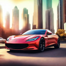 A high-resolution digital art piece featuring a sleek, modern sports car