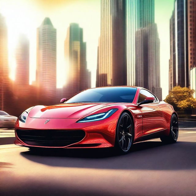 A high-resolution digital art piece featuring a sleek, modern sports car