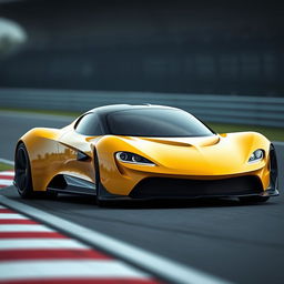 A captivating digital rendering of a racing yellow futuristic Spanish Cupra hypercar in a Targa configuration