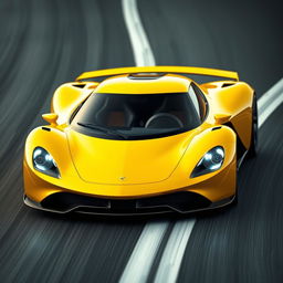 A captivating digital rendering of a racing yellow futuristic Spanish Cupra hypercar in a Targa configuration