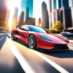 A high-resolution digital art piece featuring a sleek, modern sports car