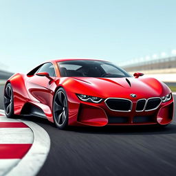 A striking digital rendering of a racing red futuristic German BMW racecar in a Targa configuration