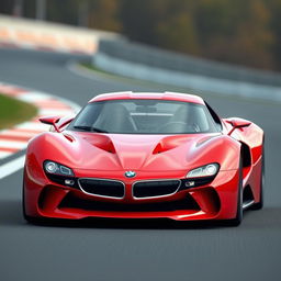 A striking digital rendering of a racing red futuristic German BMW racecar in a Targa configuration