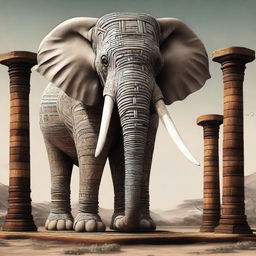 This image is a piece of high-quality digital art showcasing a gigantic elephant with four ivory tusks