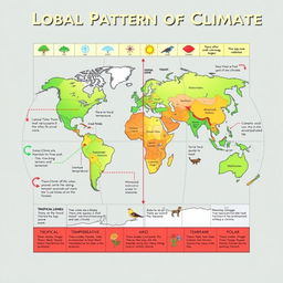A detailed and visually engaging graphic organizer illustrating the global pattern of climate