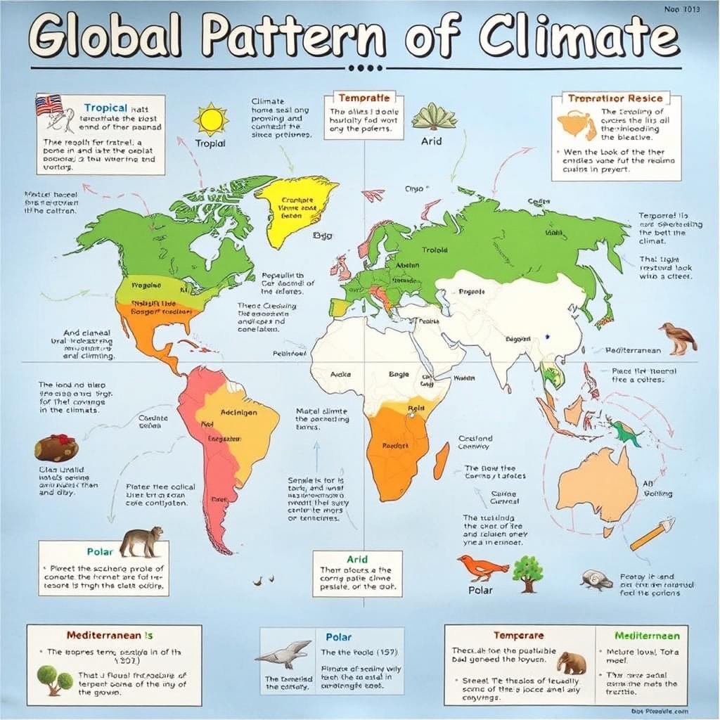 A detailed and visually engaging graphic organizer illustrating the global pattern of climate