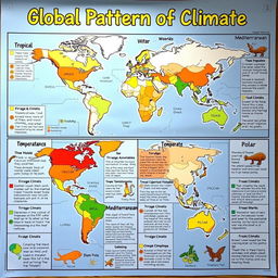 A detailed and visually engaging graphic organizer illustrating the global pattern of climate