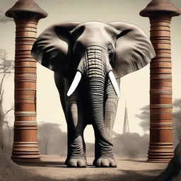 This image is a piece of high-quality digital art showcasing a gigantic elephant with four ivory tusks