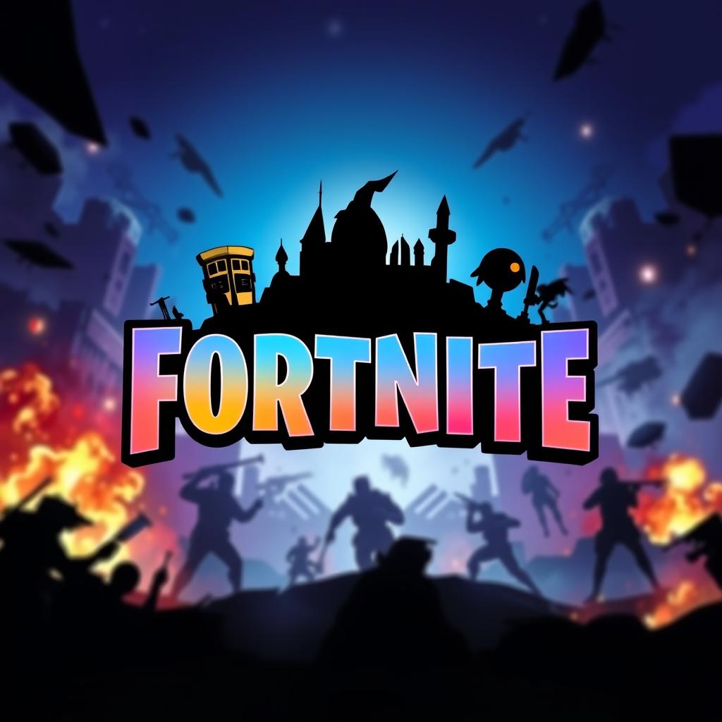 A creative reinterpretation of the Fortnite logo, featuring the bold, stylized font characteristic of the game, with vibrant color schemes set against a dynamic background of an epic battle scene