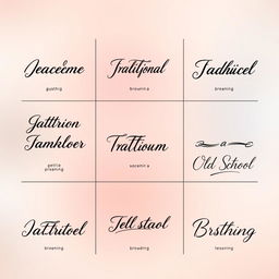 A visually striking matrix display of 9 popular tattoo fonts arranged in an appealing grid layout