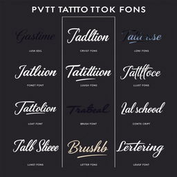 A visually striking matrix display of 9 popular tattoo fonts arranged in an appealing grid layout