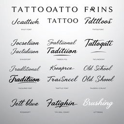A visually striking matrix display of 9 popular tattoo fonts arranged in an appealing grid layout