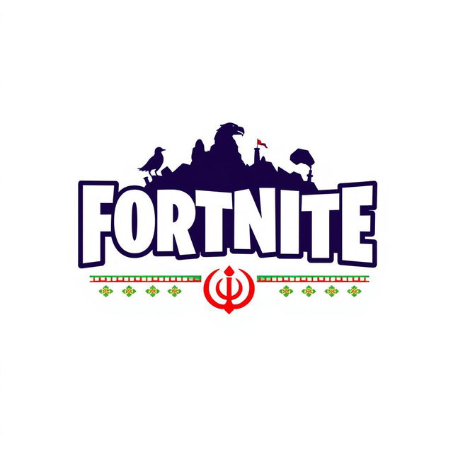 A logo design for Fortnite themed specifically for Iran, incorporating traditional Iranian elements such as Persian patterns or motifs, vibrant colors typical of Iranian art, and a modern, gaming aesthetic