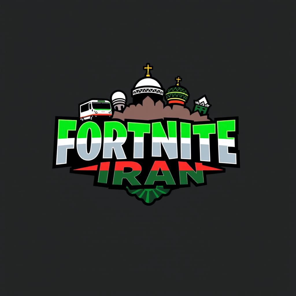 A unique and stylized logo for 'Fortnite Iran', incorporating elements that reflect both the popular game Fortnite and Iranian culture