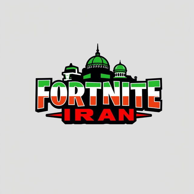 A unique and stylized logo for 'Fortnite Iran', incorporating elements that reflect both the popular game Fortnite and Iranian culture