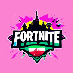 A vibrant and modern logo design for a fictional Fortnite-themed group called 'Fortnite Iran'