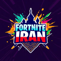 A vibrant and modern logo design for a fictional Fortnite-themed group called 'Fortnite Iran'
