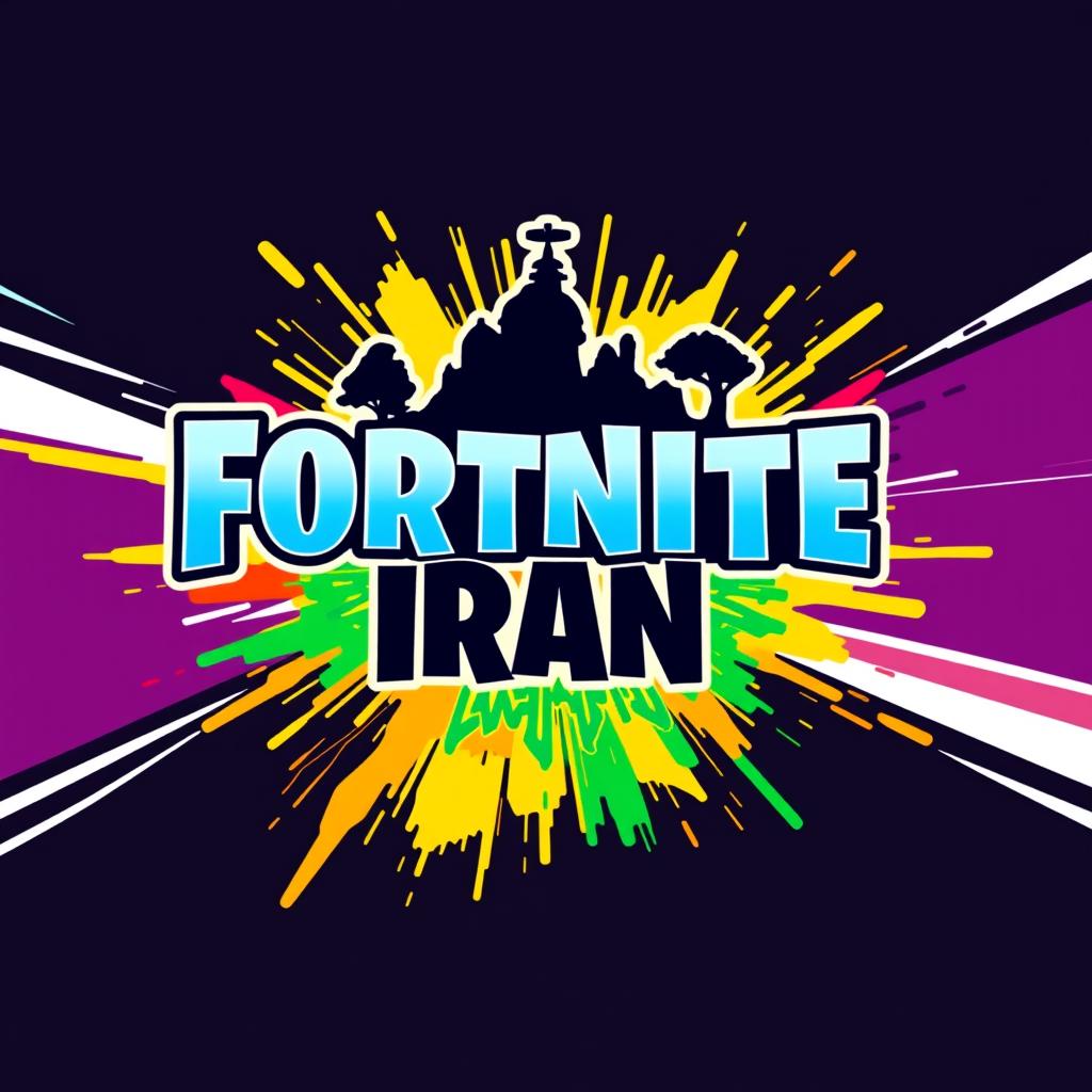 A vibrant and modern logo design for a fictional Fortnite-themed group called 'Fortnite Iran'