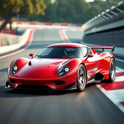 A visually stunning digital rendering of a racing red futuristic German racecar in a Targa configuration