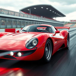 A visually stunning digital rendering of a racing red futuristic German racecar in a Targa configuration