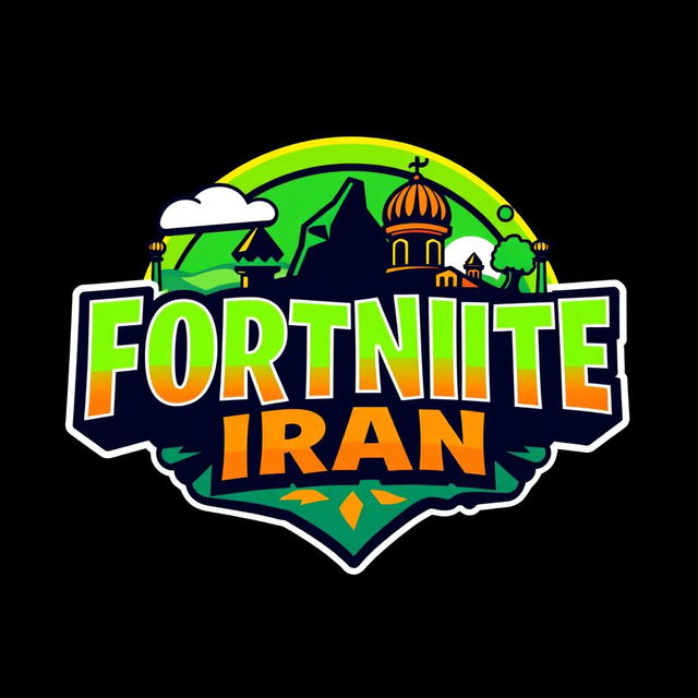 A vibrant and dynamic logo design for 'Fortnite Iran', featuring bold, colorful typography with a modern and playful aesthetic