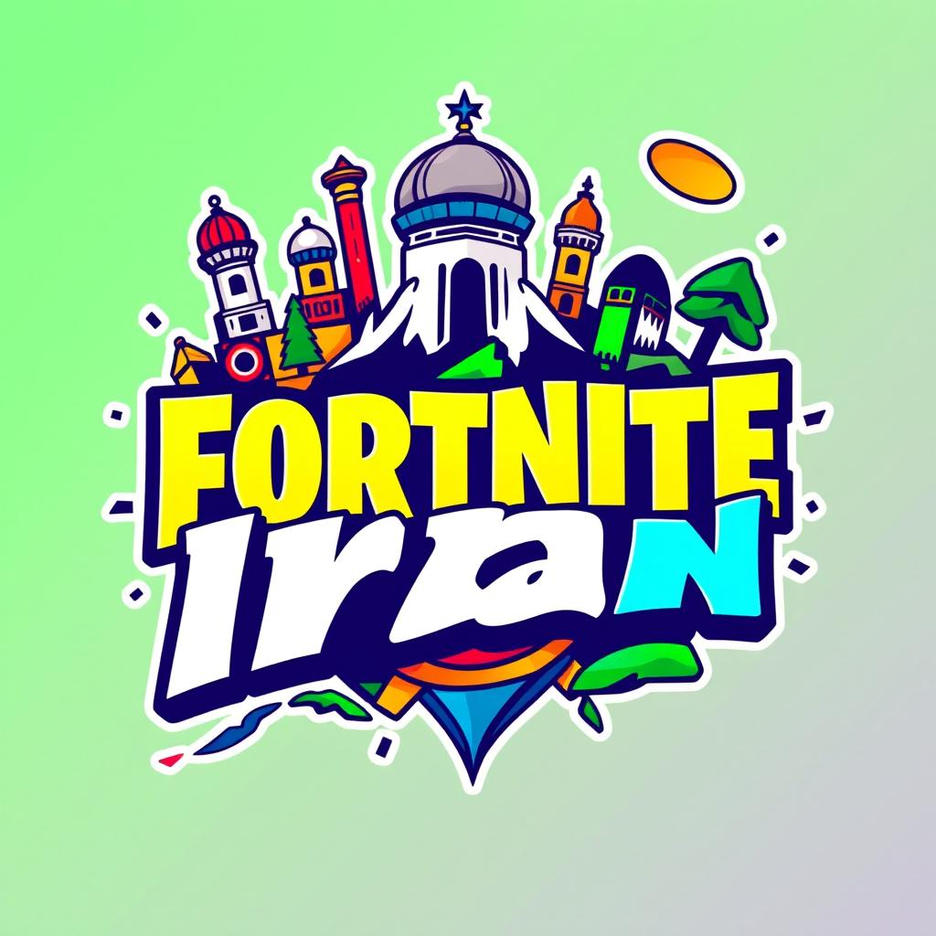 A vibrant and dynamic logo design for 'Fortnite Iran', featuring bold, colorful typography with a modern and playful aesthetic