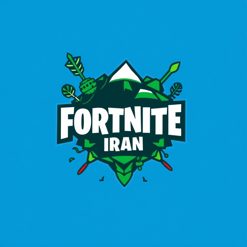 A vibrant and dynamic logo design for 'Fortnite Iran', featuring bold, stylized typography that incorporates both the iconic Fortnite aesthetic and elements of Iranian culture