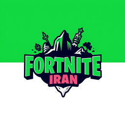 A vibrant and dynamic logo design for 'Fortnite Iran', featuring bold, stylized typography that incorporates both the iconic Fortnite aesthetic and elements of Iranian culture