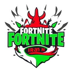 A vibrant and dynamic logo design for 'Fortnite Iran', featuring bold, stylized typography that incorporates both the iconic Fortnite aesthetic and elements of Iranian culture