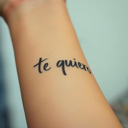 A close-up of an arm with the phrase 'te quiero' written on it, but the writing is smudged to give an artistic and emotional feel