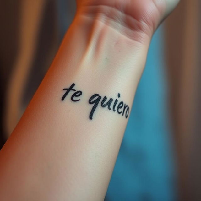 A close-up of an arm with the phrase 'te quiero' written on it, but the writing is smudged to give an artistic and emotional feel