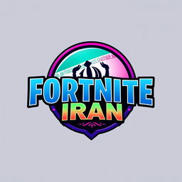 A logo design for "Fortnite Iran", featuring a stylized representation of Iran's national emblem integrated into the popular video game Fortnite style