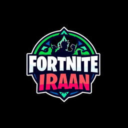 A logo design for "Fortnite Iran", featuring a stylized representation of Iran's national emblem integrated into the popular video game Fortnite style