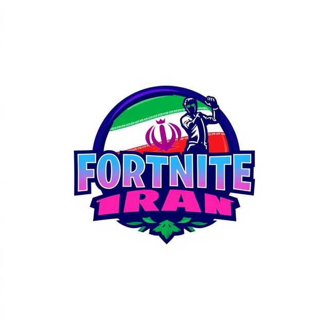 A logo design for "Fortnite Iran", featuring a stylized representation of Iran's national emblem integrated into the popular video game Fortnite style