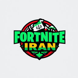 A creative and visually striking logo design for "Fortnite Iran" featuring a blend of the iconic Fortnite font with Persian elements