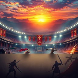A dynamic and exciting digital background for a gaming website titled 'Kings Arena'