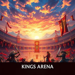 A dynamic and exciting digital background for a gaming website titled 'Kings Arena'