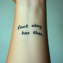 A close-up of an arm with visible skin texture, featuring faded writing that appears to be partially erased