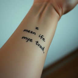 A close-up of an arm with visible skin texture, featuring faded writing that appears to be partially erased