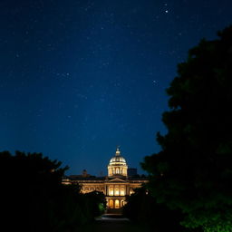 A breathtaking view of a starry night sky over the National Autonomous University of Mexico (UNAM), showcasing its iconic buildings illuminated softly under the moonlight