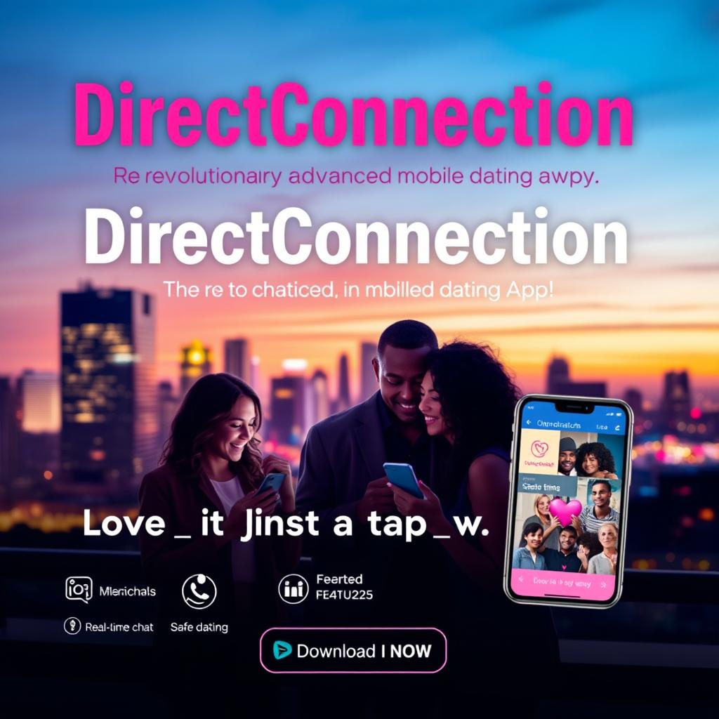 An eye-catching advertisement for a revolutionary and advanced mobile dating app called 'DirectConnection'