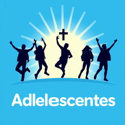 A vibrant blue logo design featuring silhouettes of teenagers in dynamic poses, representing youth and energy