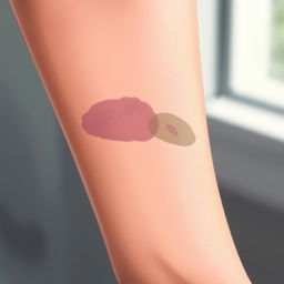 A close-up illustration of a subtle bruising on the forearm, depicting various shades of purple, blue, and green to represent the healing process
