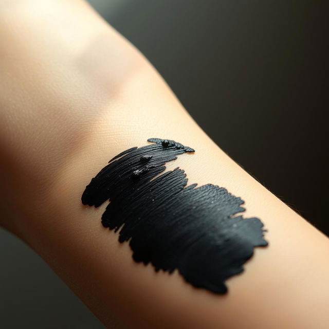 A close-up of a human arm featuring a black ink smudge that appears to have partially erased text, suggesting that something was once written there