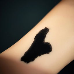 A close-up of a human arm featuring a black ink smudge that appears to have partially erased text, suggesting that something was once written there