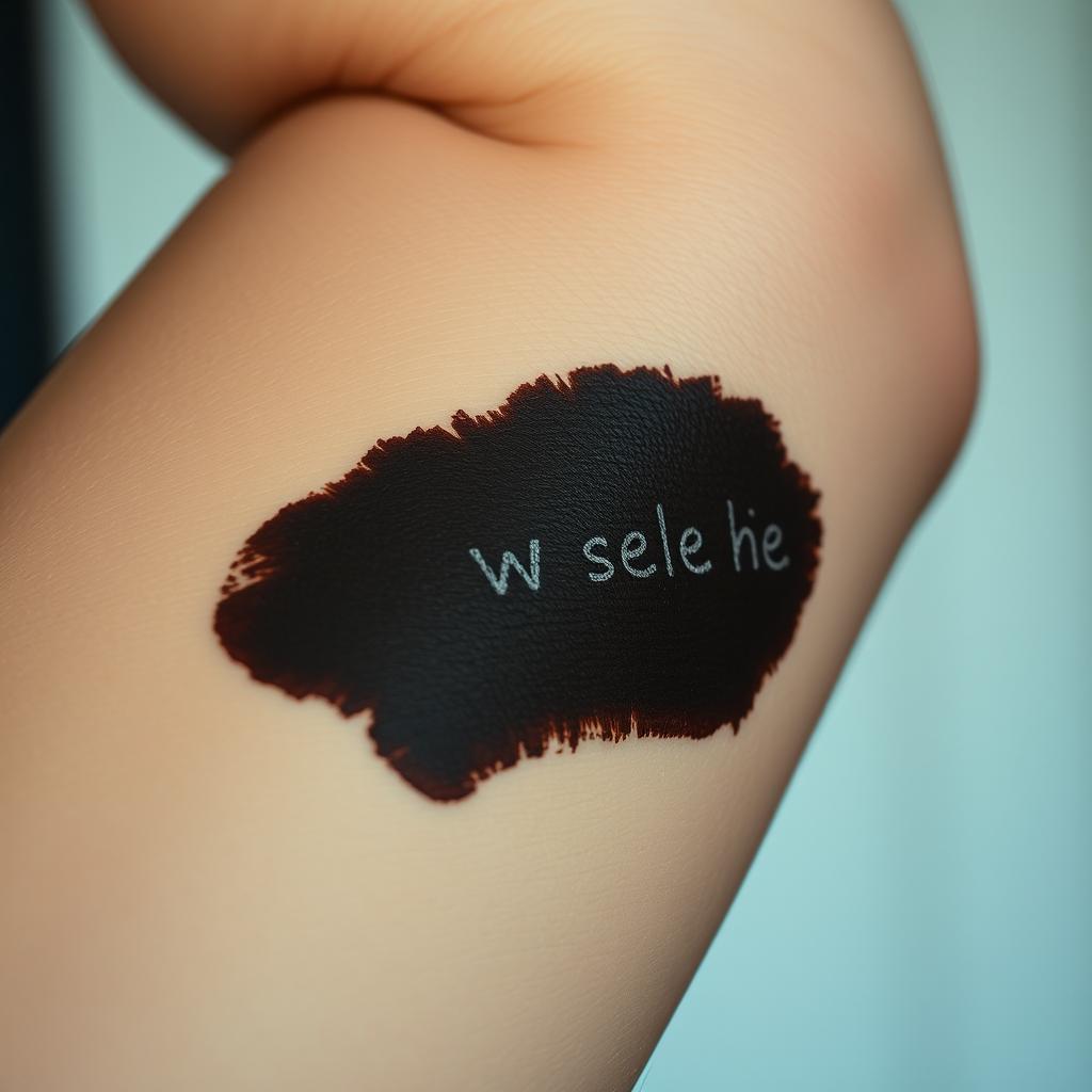 A close-up of a human arm featuring a black ink smudge that appears to have partially erased text, suggesting that something was once written there