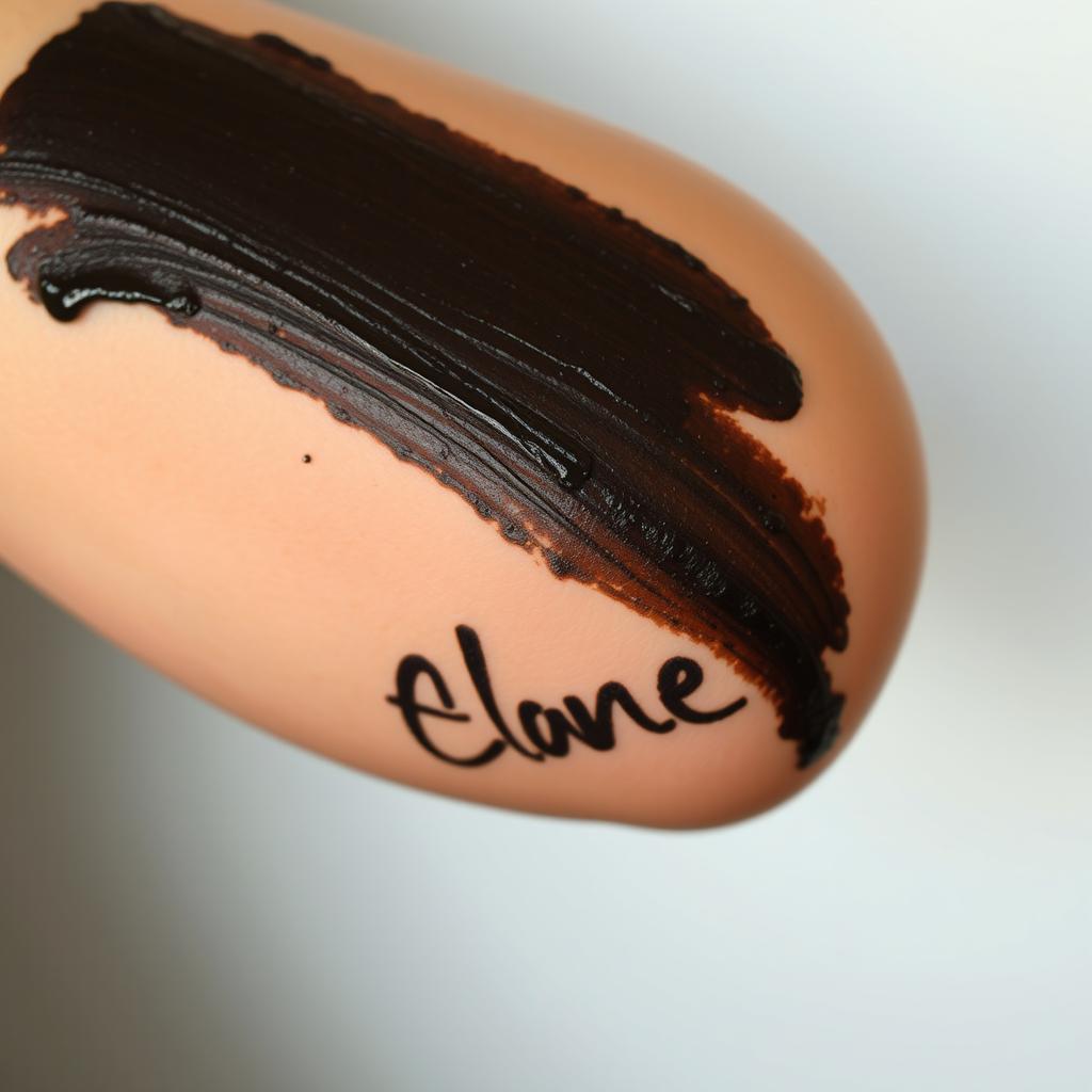 A close-up of a human arm with black paint smudged across it, partially obscuring something written beneath it